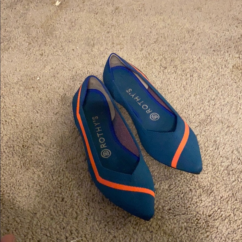 Rothys The Point 7.5 aqua blue /w orange stripe